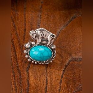 Vintage Blue and Silver Brooch with Ornate Design